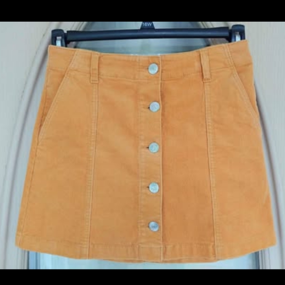 Forever 21 Gold Yellow Corduroy Skirt - Snap Buttons - Size Small